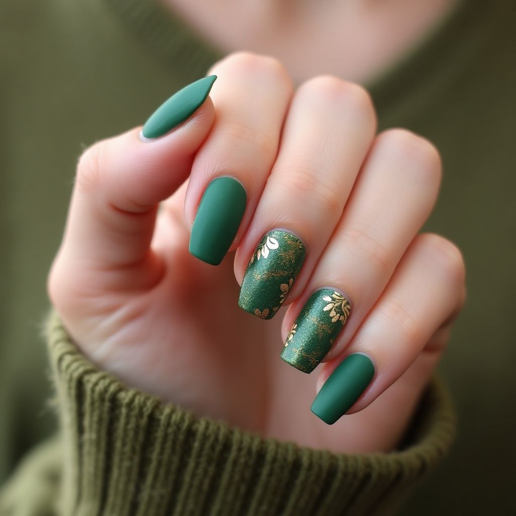 Green Autumn Nail Design