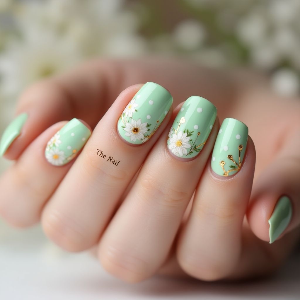 Pastel Green Spring Nail Design
