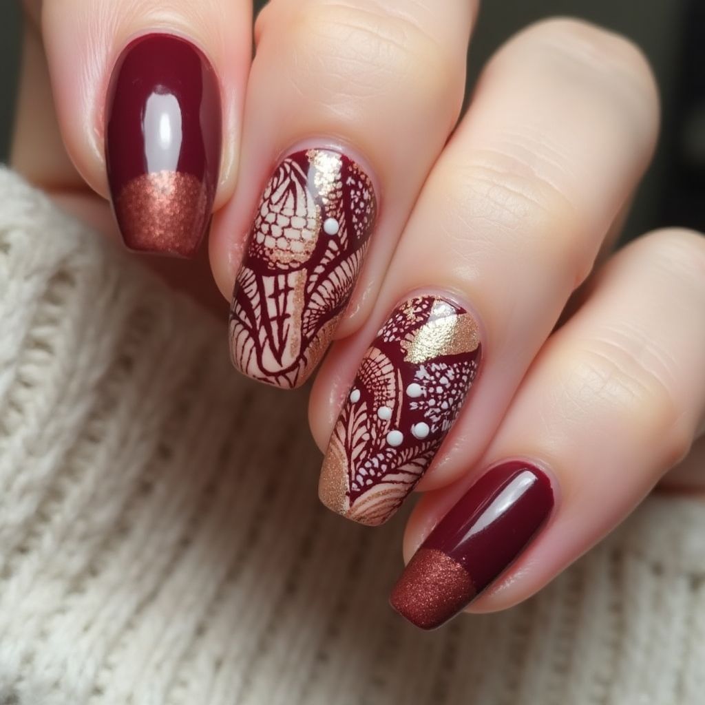 Burgundy Autumn Nail Design