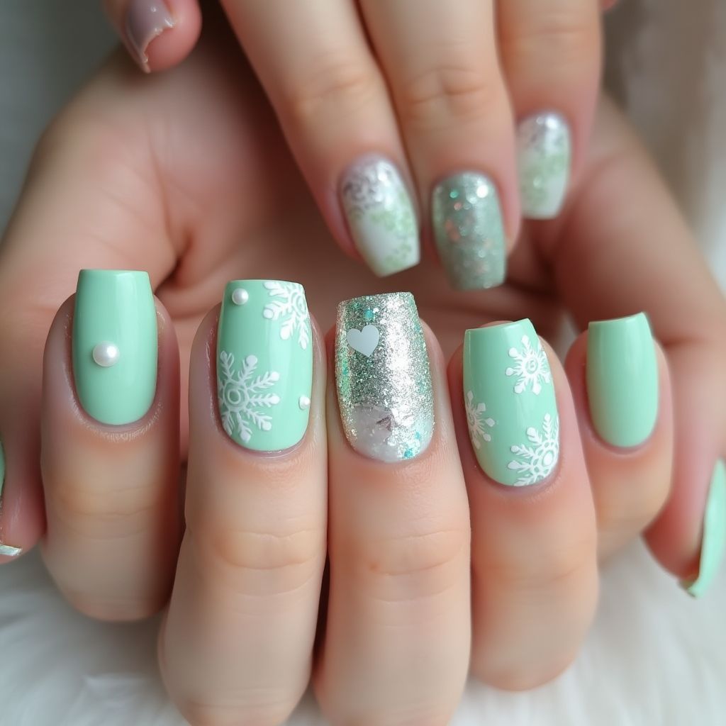 Mint Green Winter Nail Design