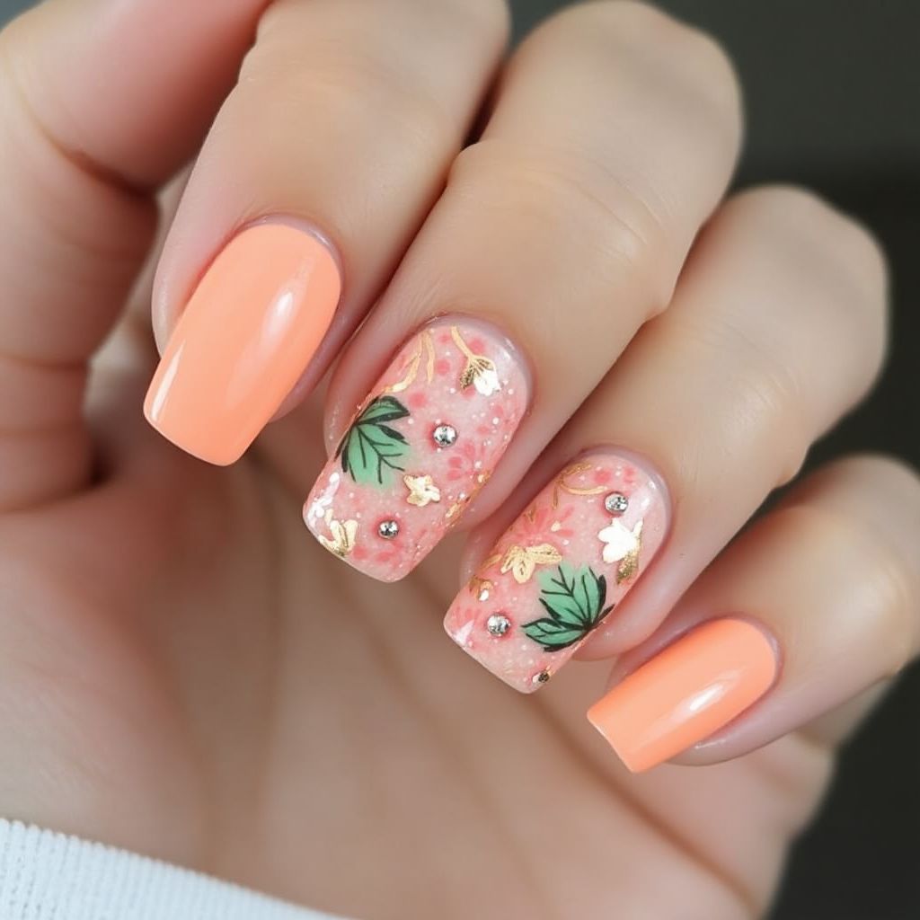 Peach Spring Nail Design