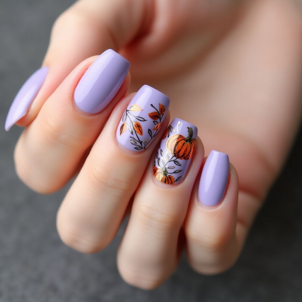Pastel Purple Autumn Nail Design