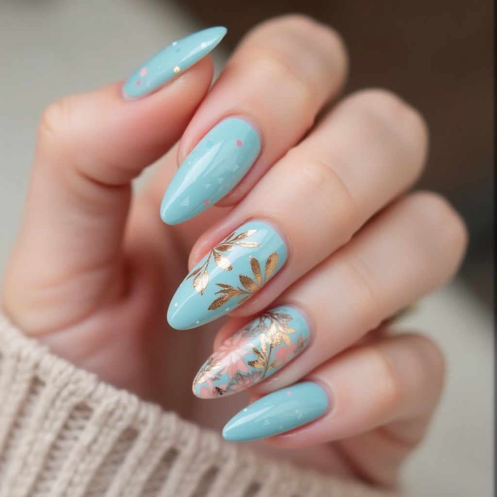Baby Blue Autumn Nail Design