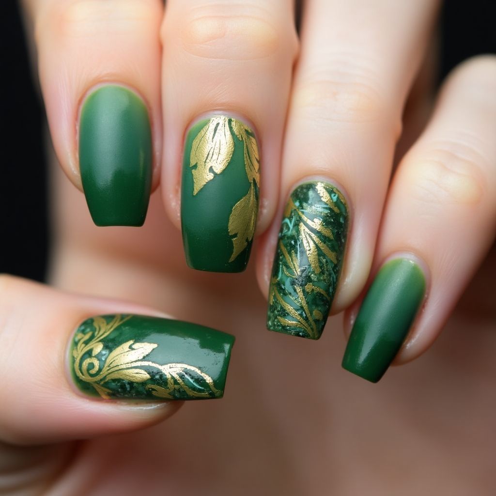 Green Autumn Nail Design