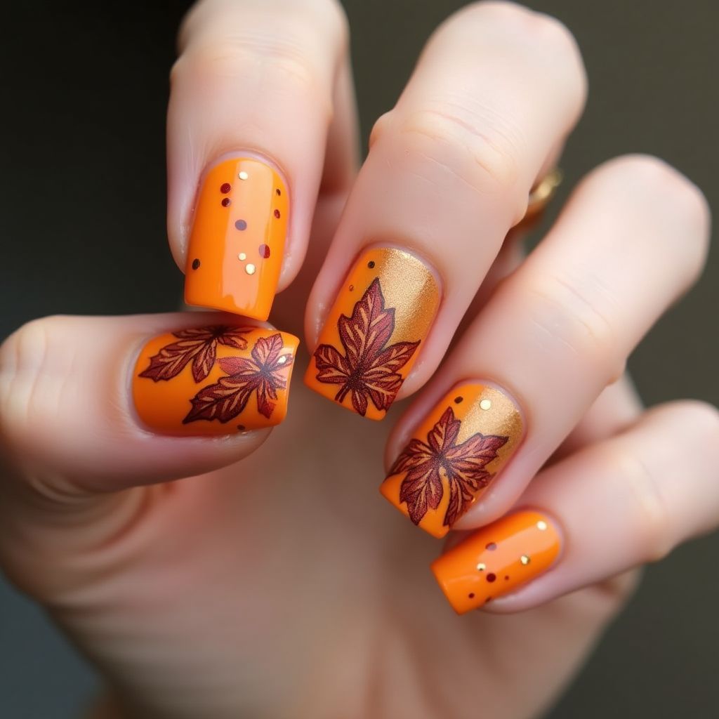 Orange Autumn Nail Design