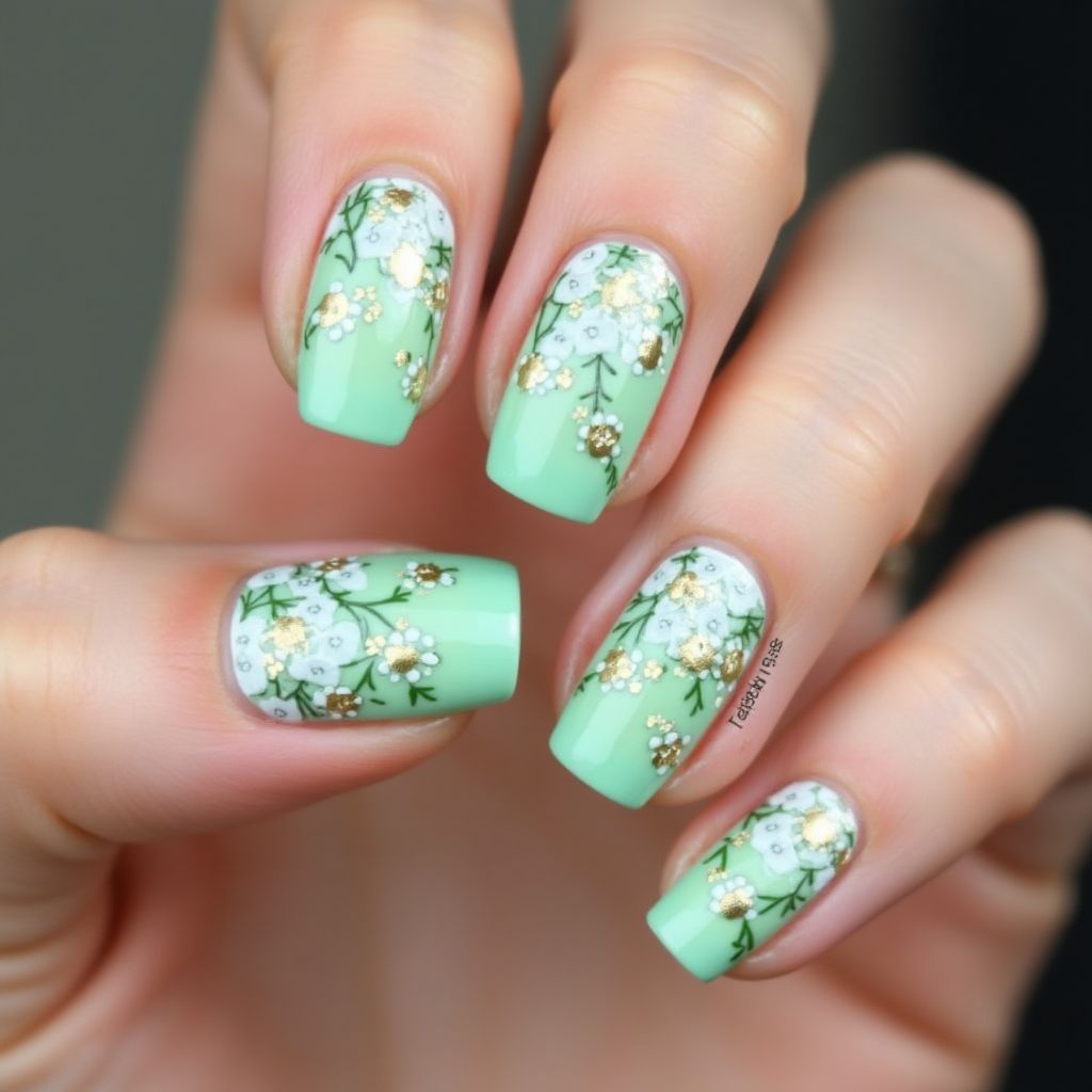 Mint Green Spring Nail Design