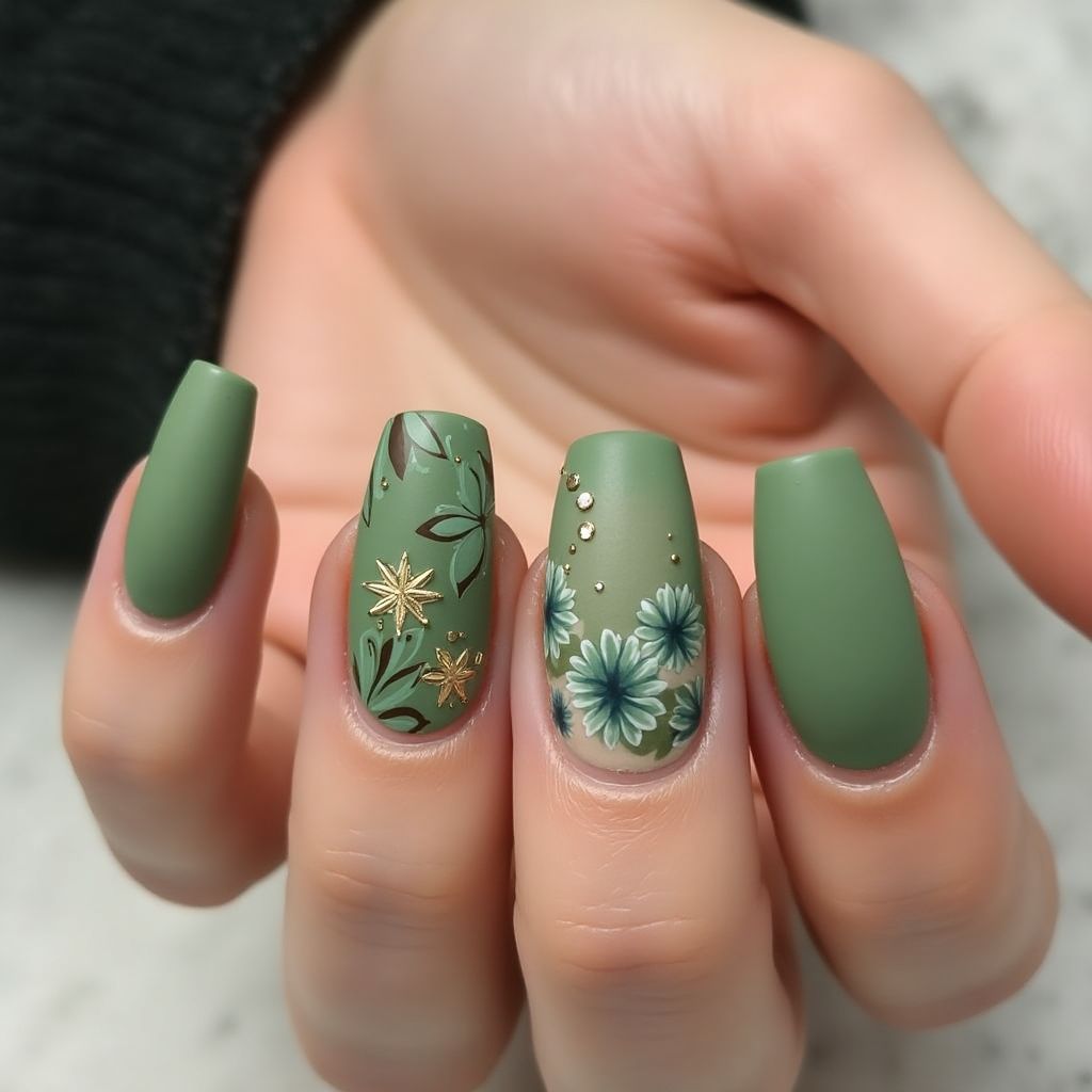 Olive Green Summer Nail Design