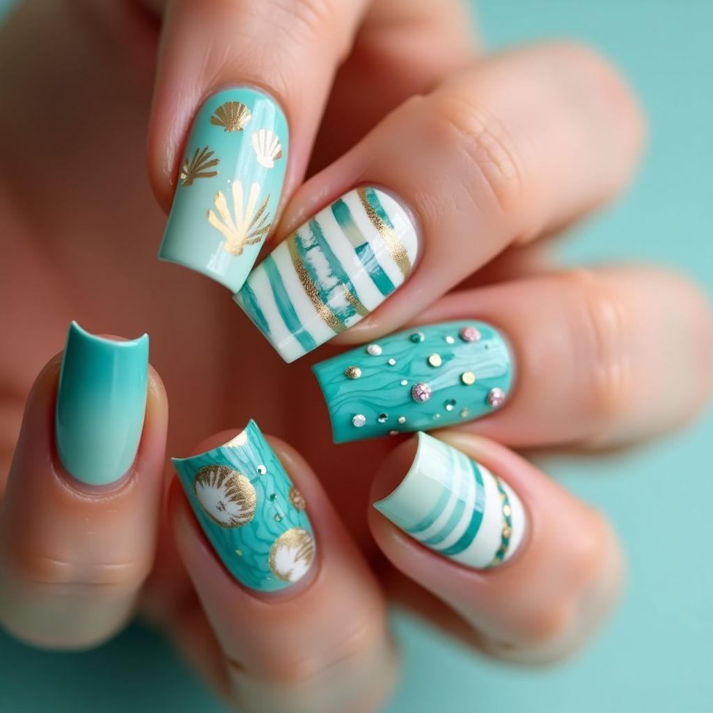 Turquoise Summer Nail Design