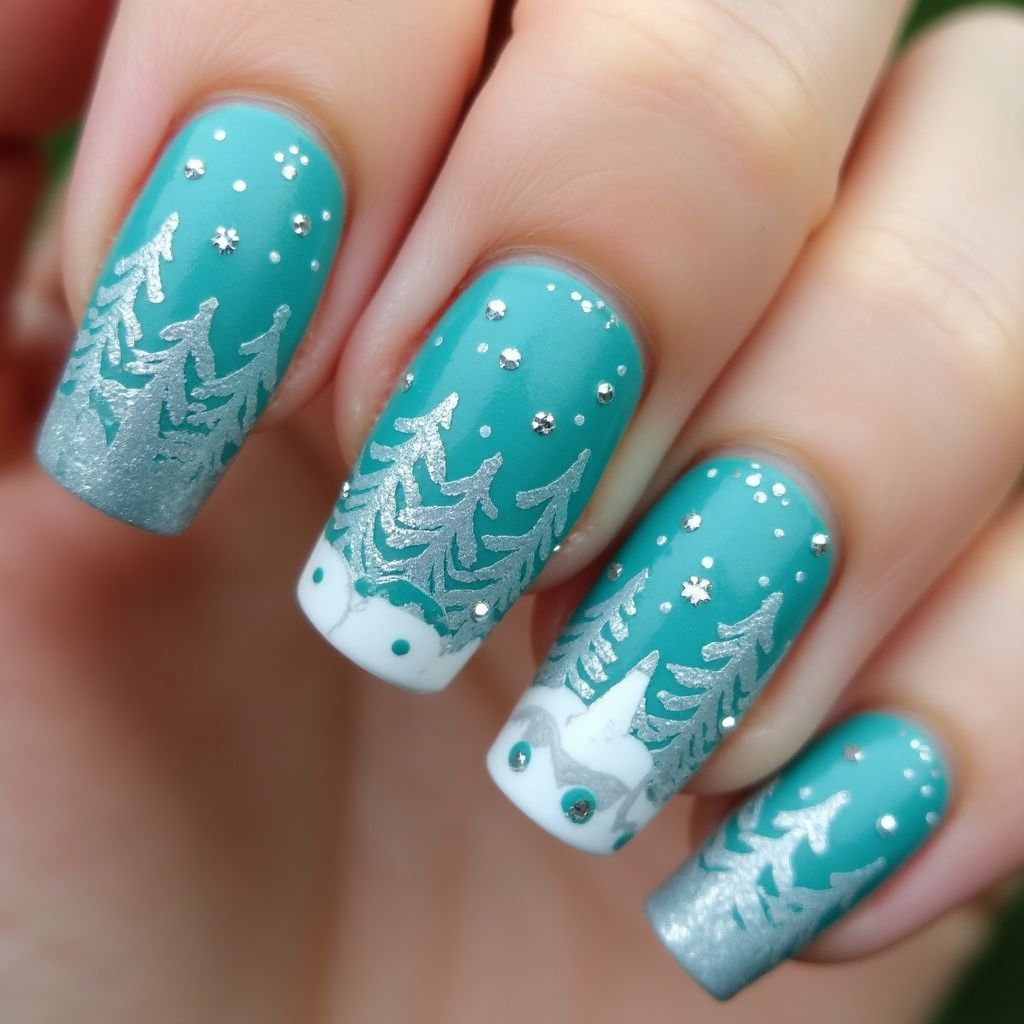 Turquoise Winter Nail Design