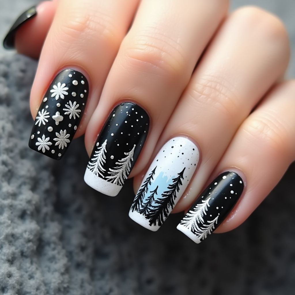 Black Winter Nail Design