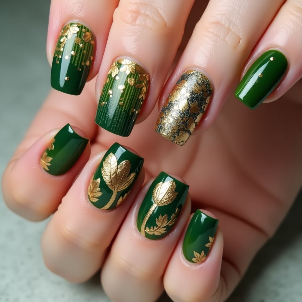 Green Autumn Nail Design