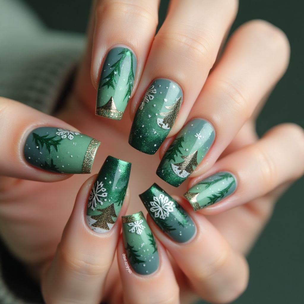 Green Winter Nail Design