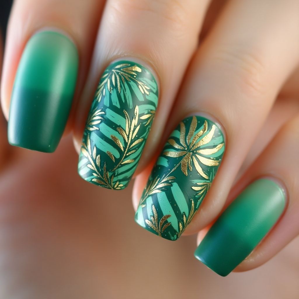 Emerald Green Summer Nail Design