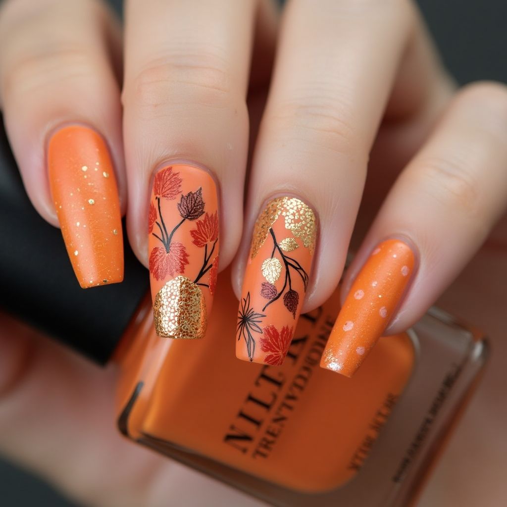 Orange Autumn Nail Design