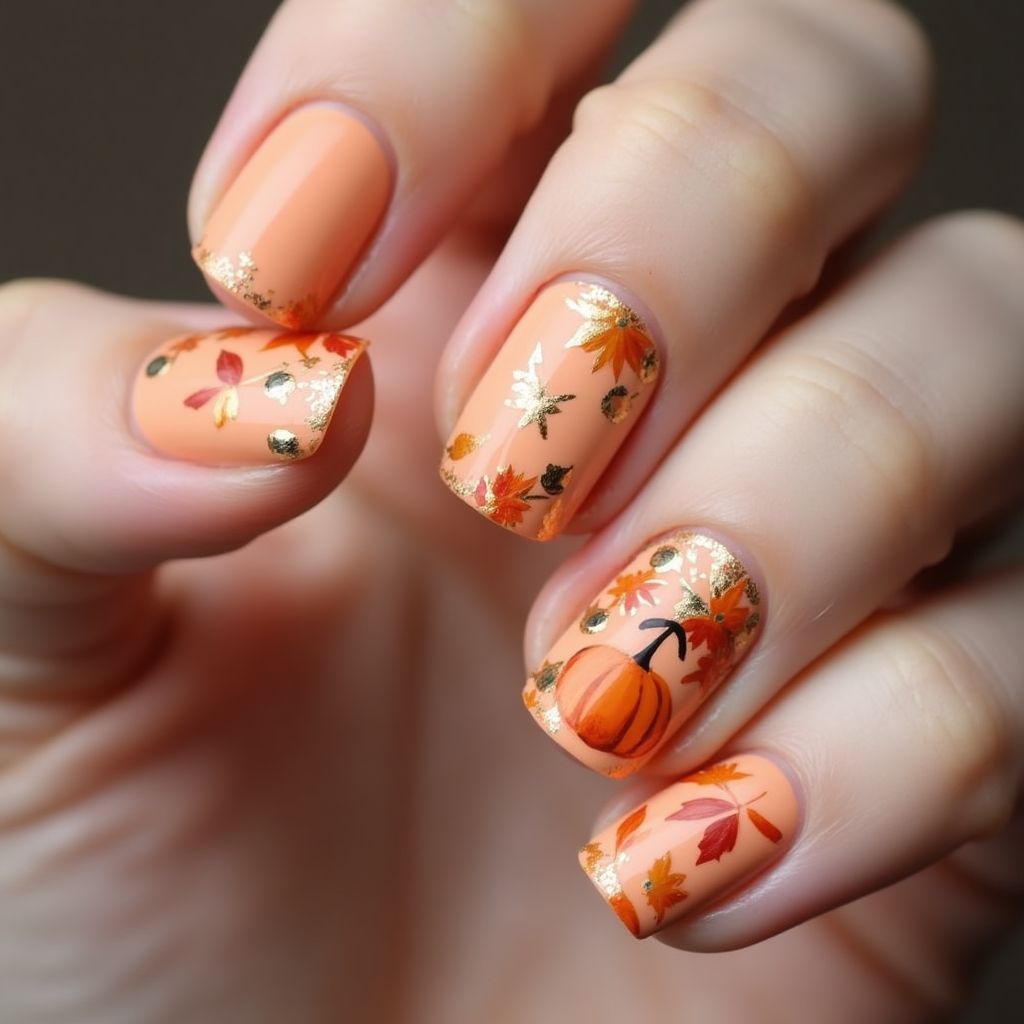 Peach Autumn Nail Design