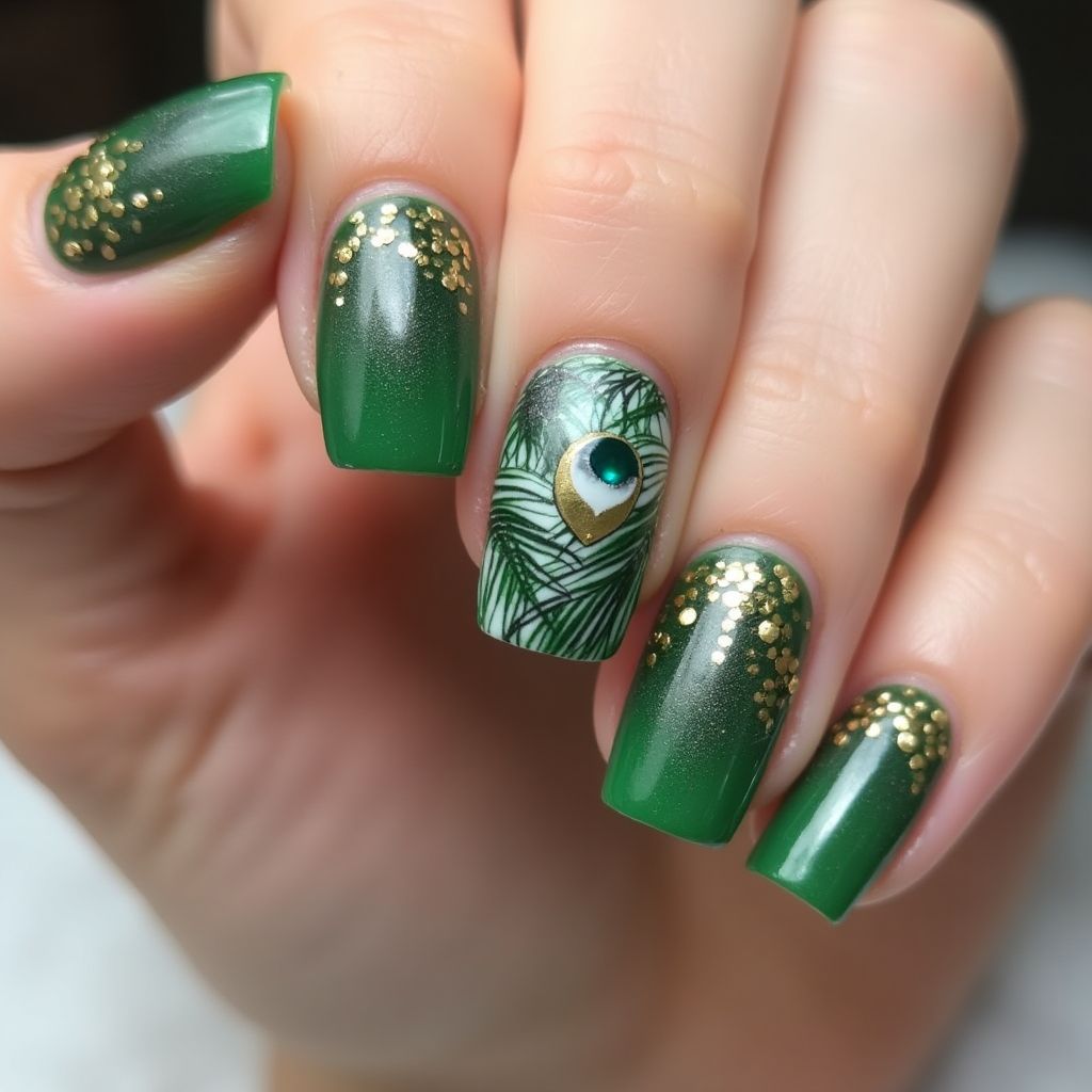 Emerald Green Summer Nail Design