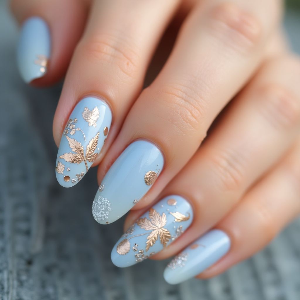 Pastel Blue Autumn Nail Design