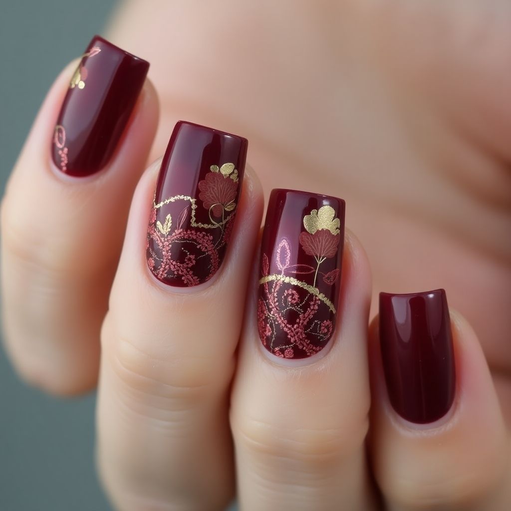 Wine Autumn Nail Design