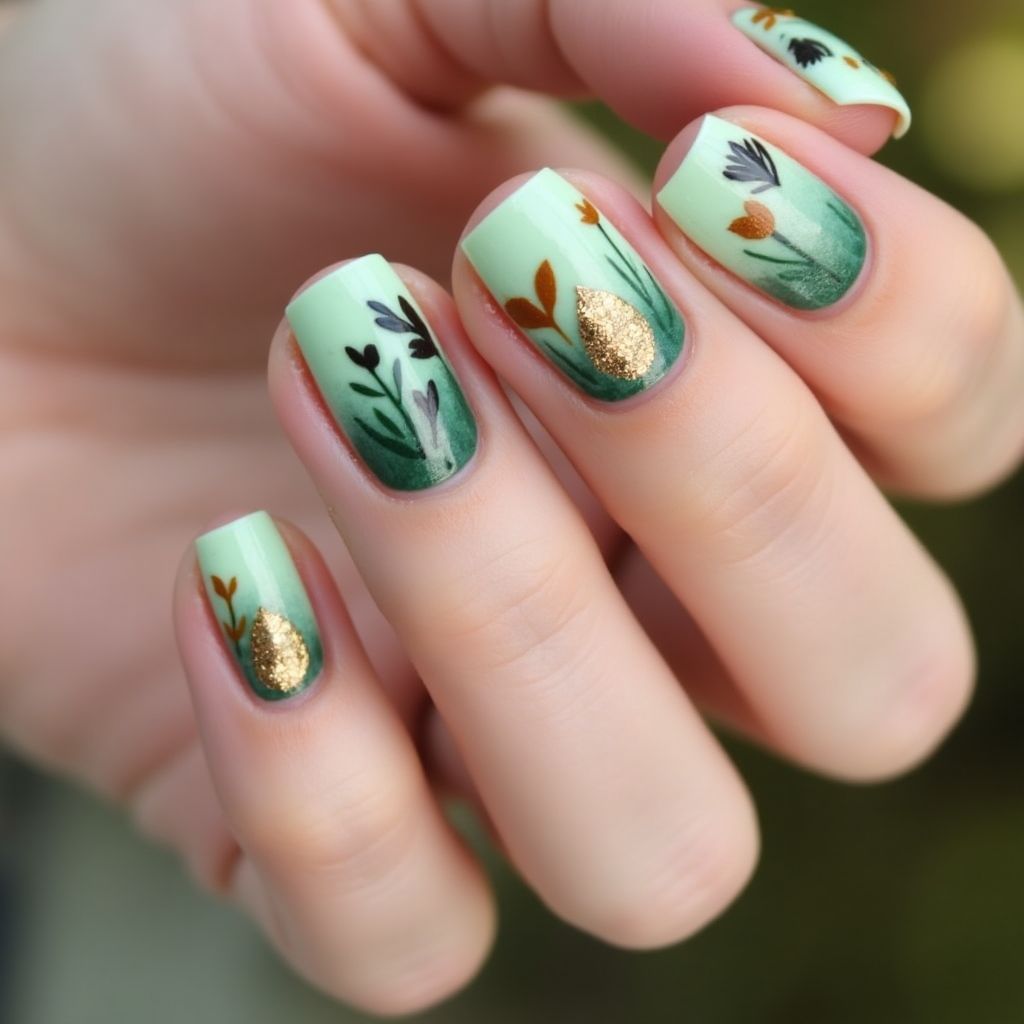 Mint Green Autumn Nail Design