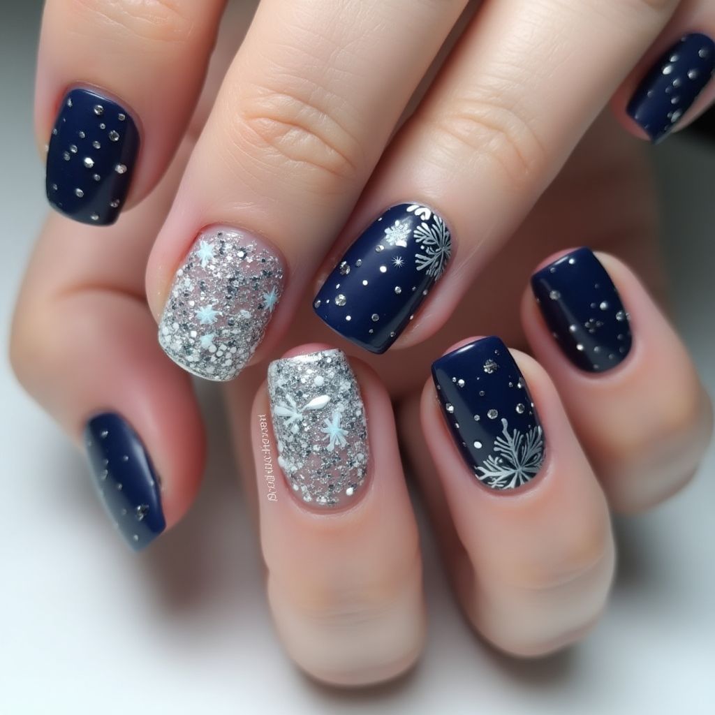 Navy Blue Winter Nail Design