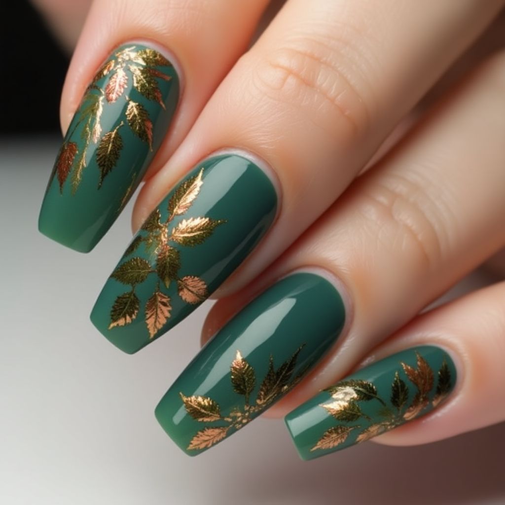 Emerald Green Autumn Nail Design