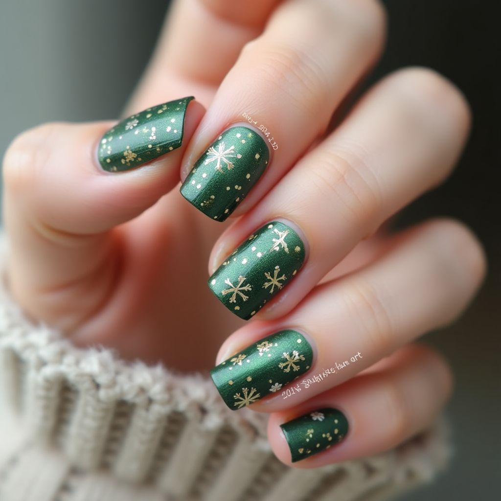 Olive Green Winter Nail Design