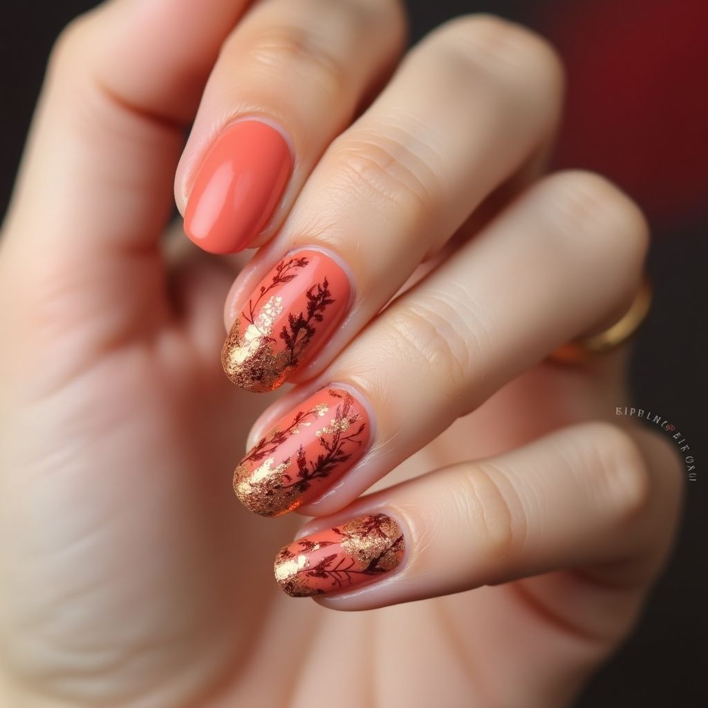 Coral Autumn Nail Design