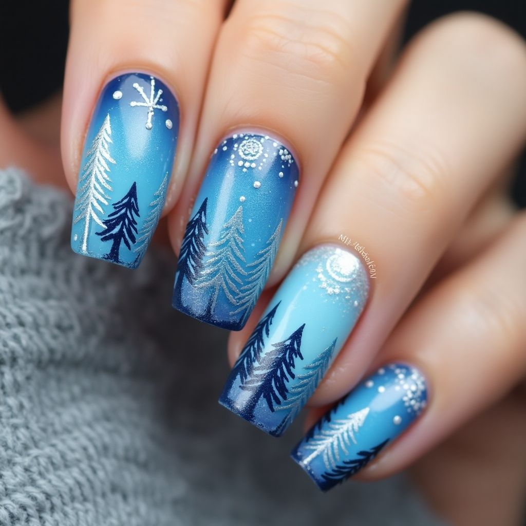 Blue Winter Nail Design