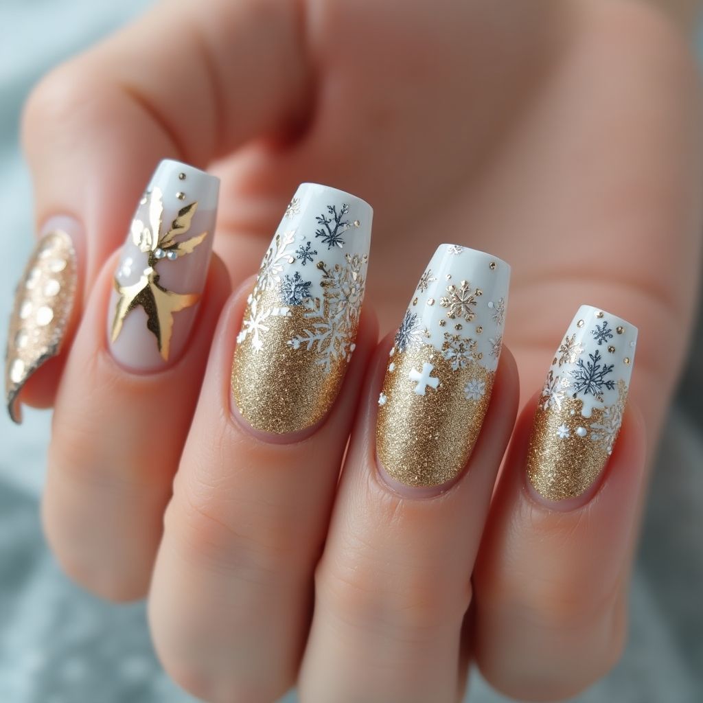 Gold Winter Nail Design