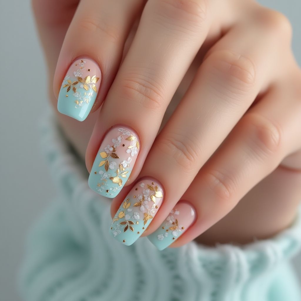 Pastel blue Autumn Nail Design