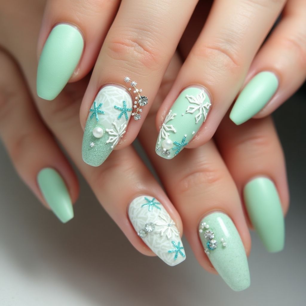 Pastel Green Winter Nail Design