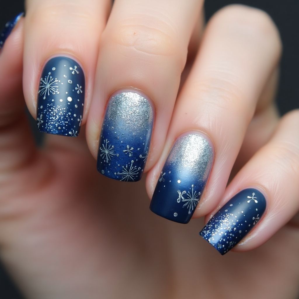 Navy Blue Winter Nail Design