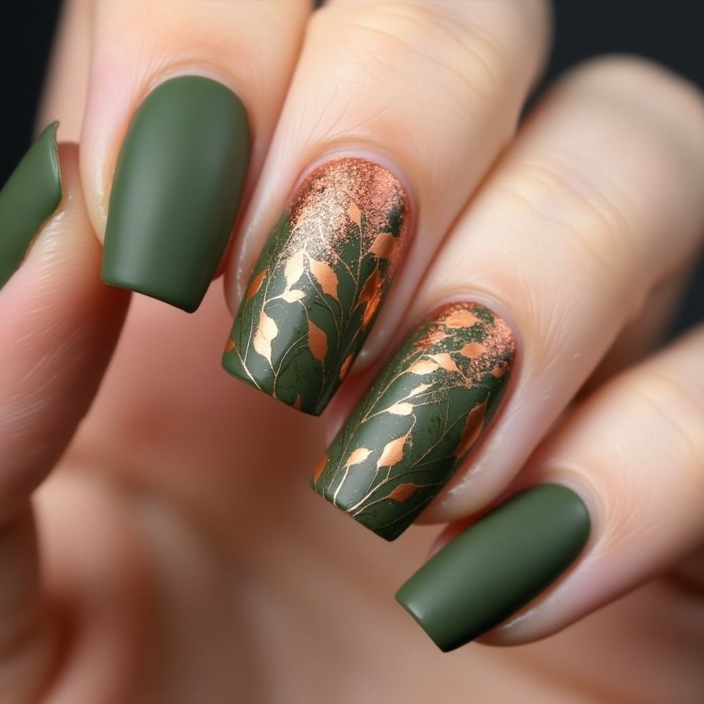 Olive Green Autumn Nail Design