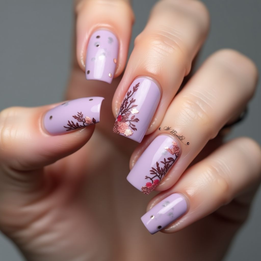 Pastel Purple Autumn Nail Design