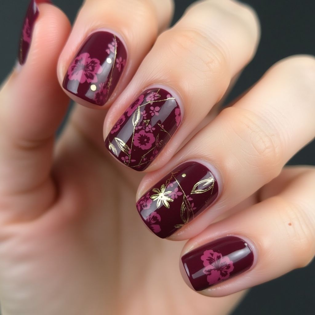 Burgundy Summer Nail Design