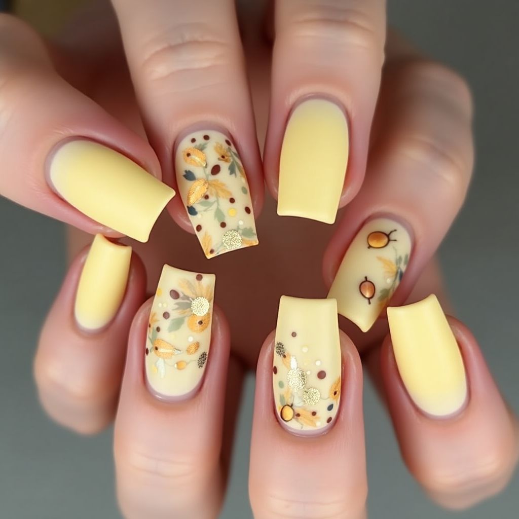 Pastel Yellow Autumn Nail Design