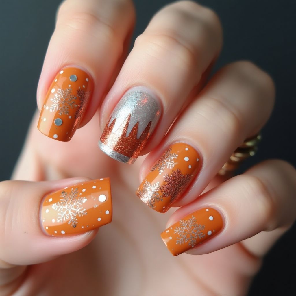 Orange Winter Nail Design