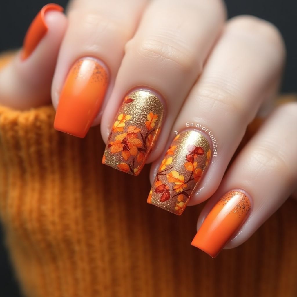 Orange Autumn Nail Design