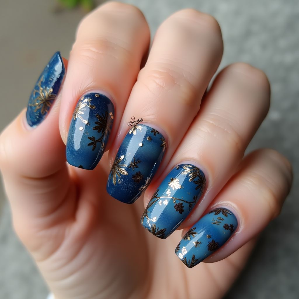 Blue Autumn Nail Design