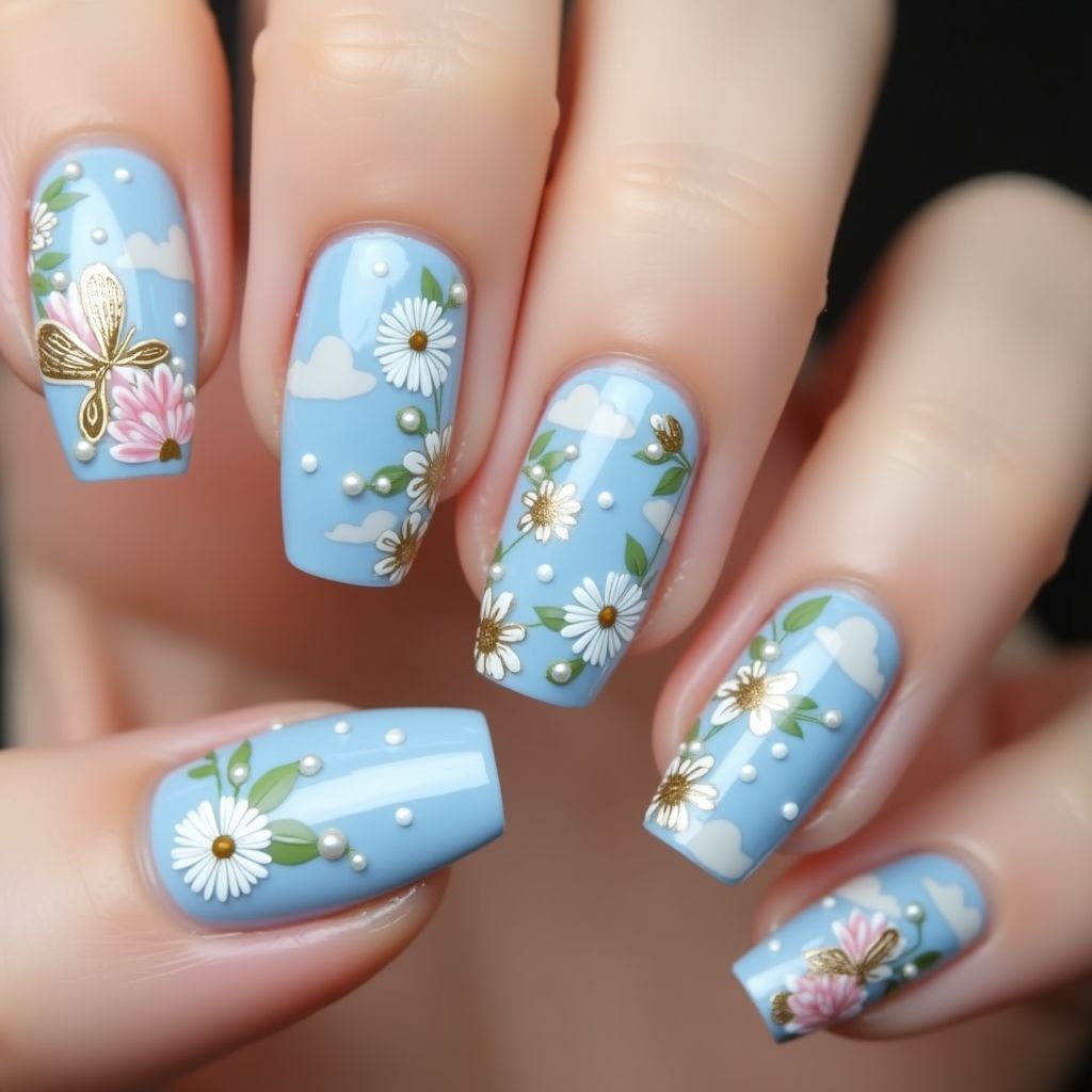 Baby Blue Spring Nail Design