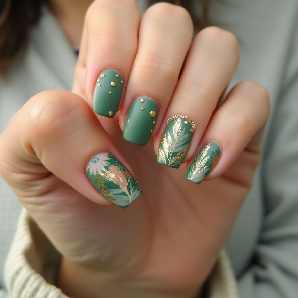 Olive Green Summer Nail Design