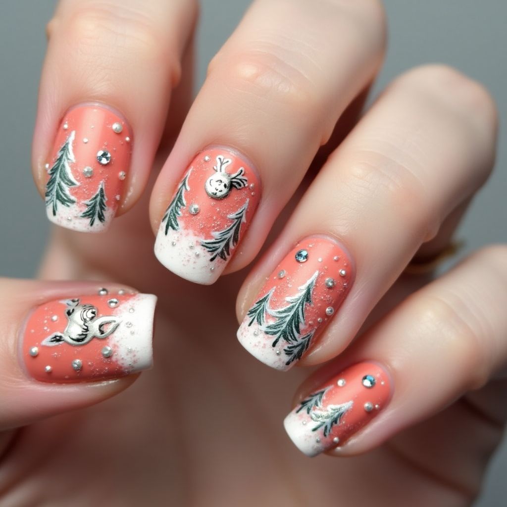 Coral Winter Nail Design