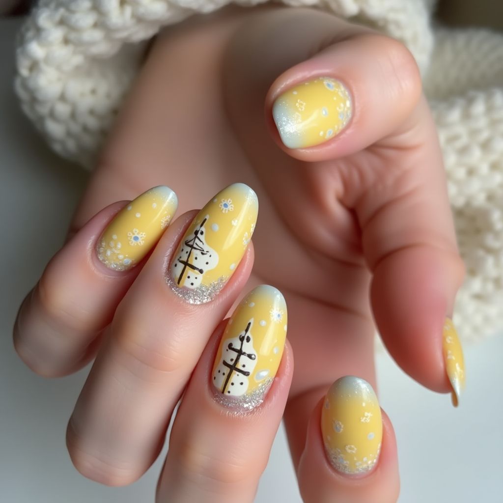 Pastel Yellow Winter Nail Design