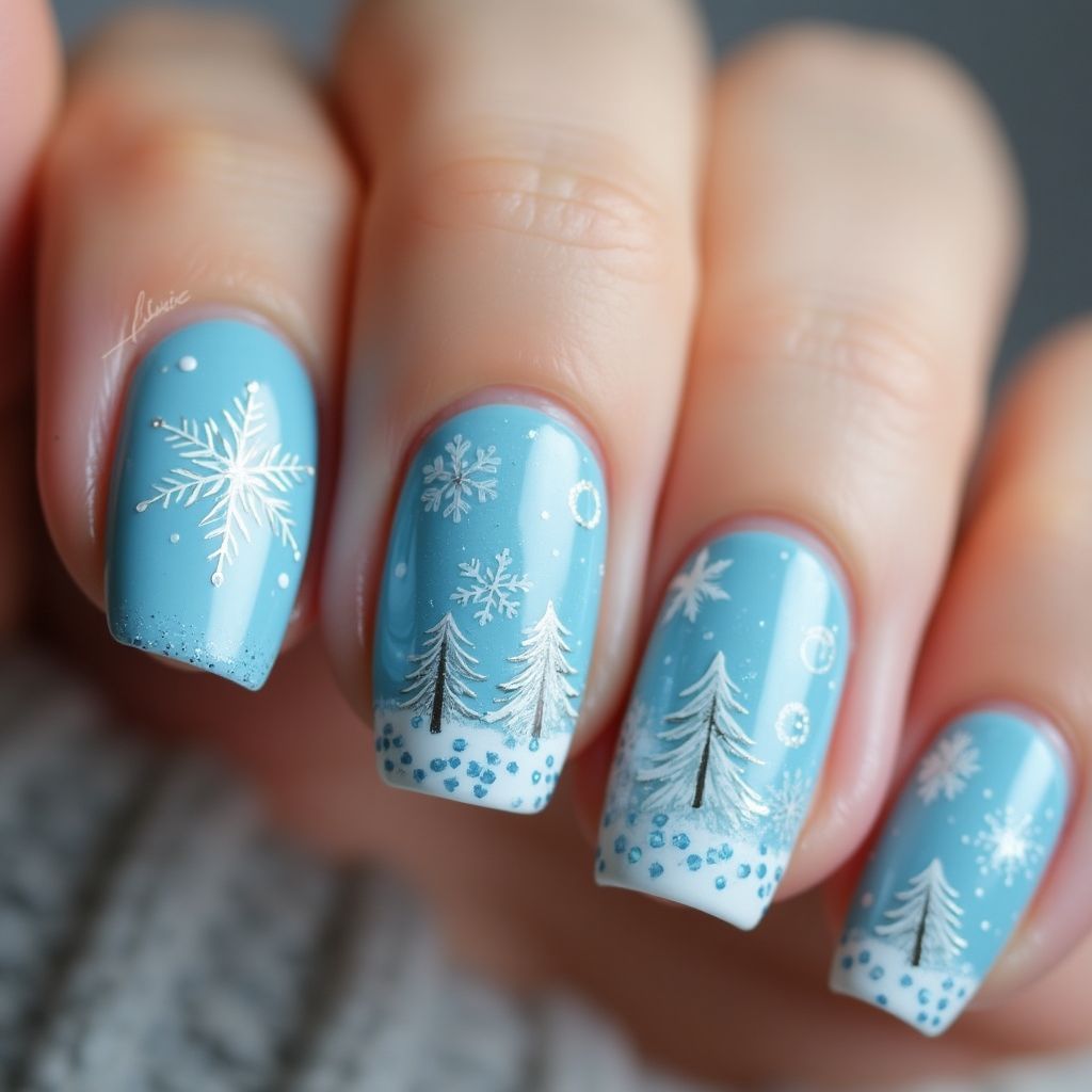 Baby Blue Winter Nail Design