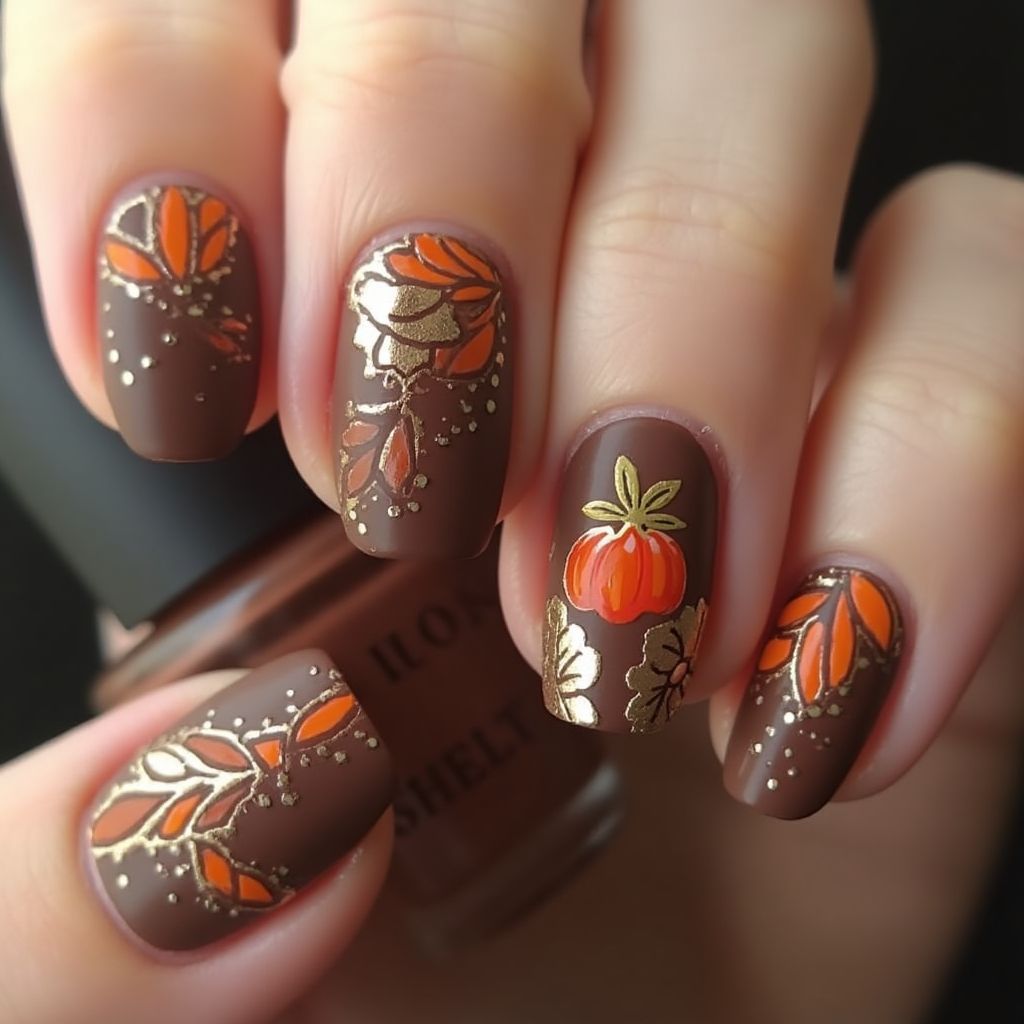 Chocolate Brown Autumn Nail Design