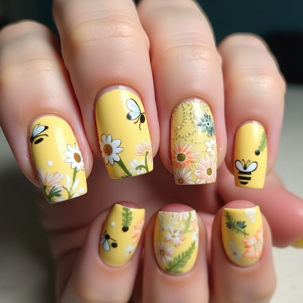 Pastel Yellow Spring Nail Design