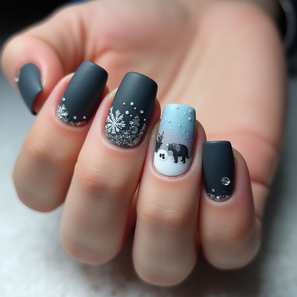 Charcoal Gray Winter Nail Design