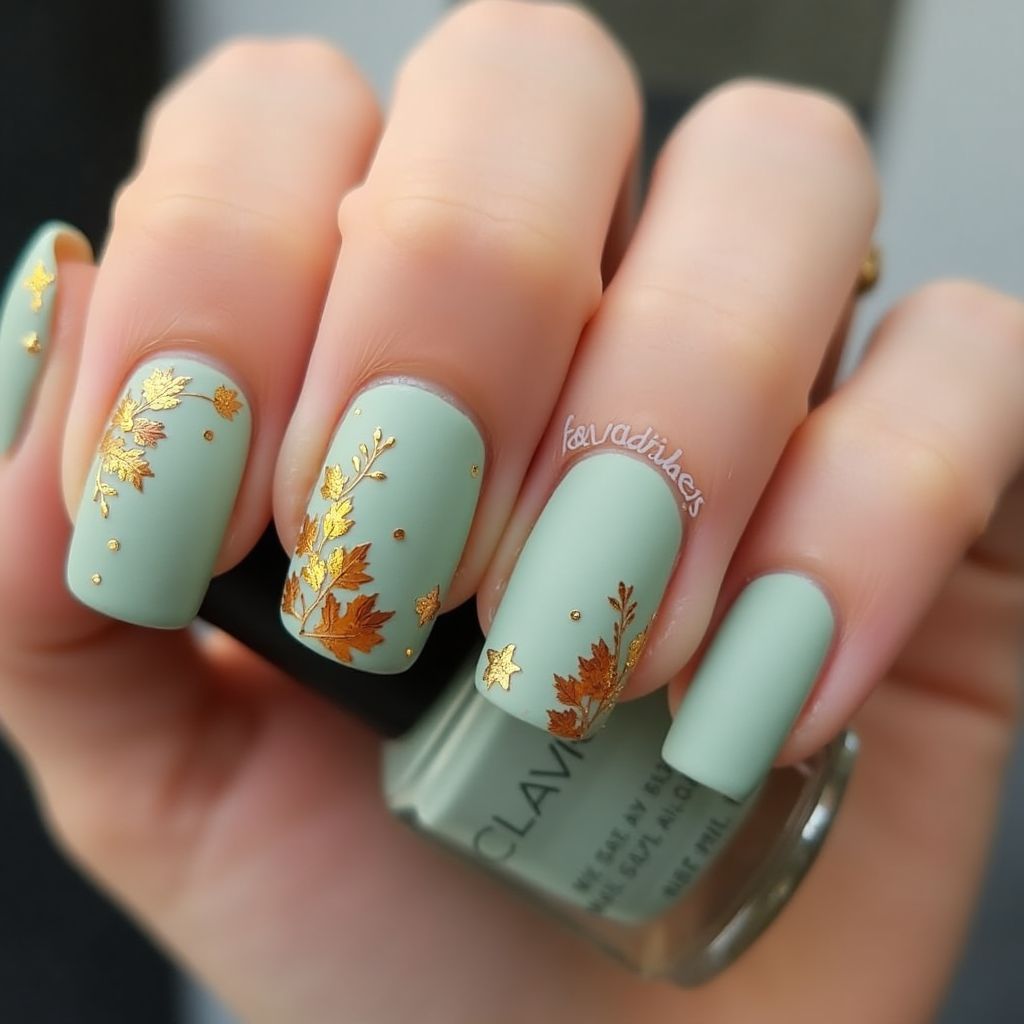 Mint Green Autumn Nail Design