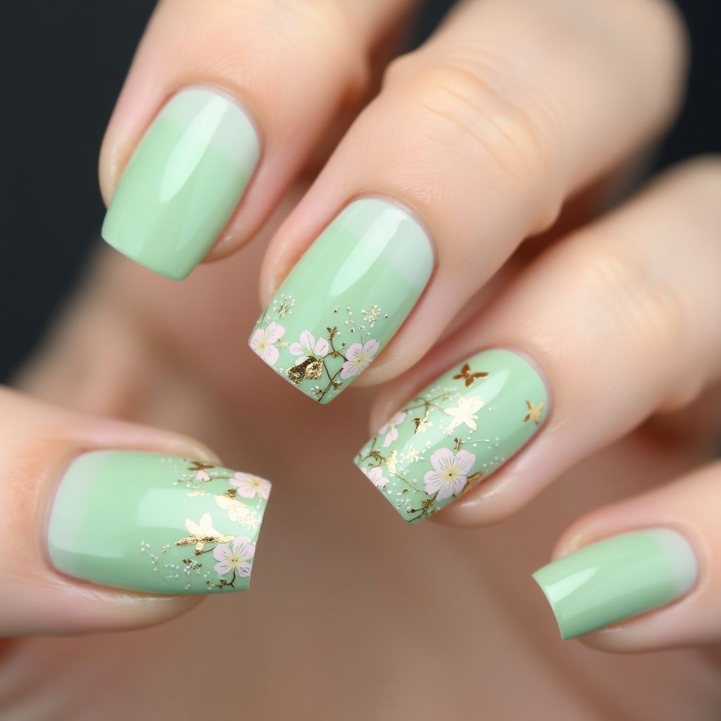 Pastel Green Spring Nail Design