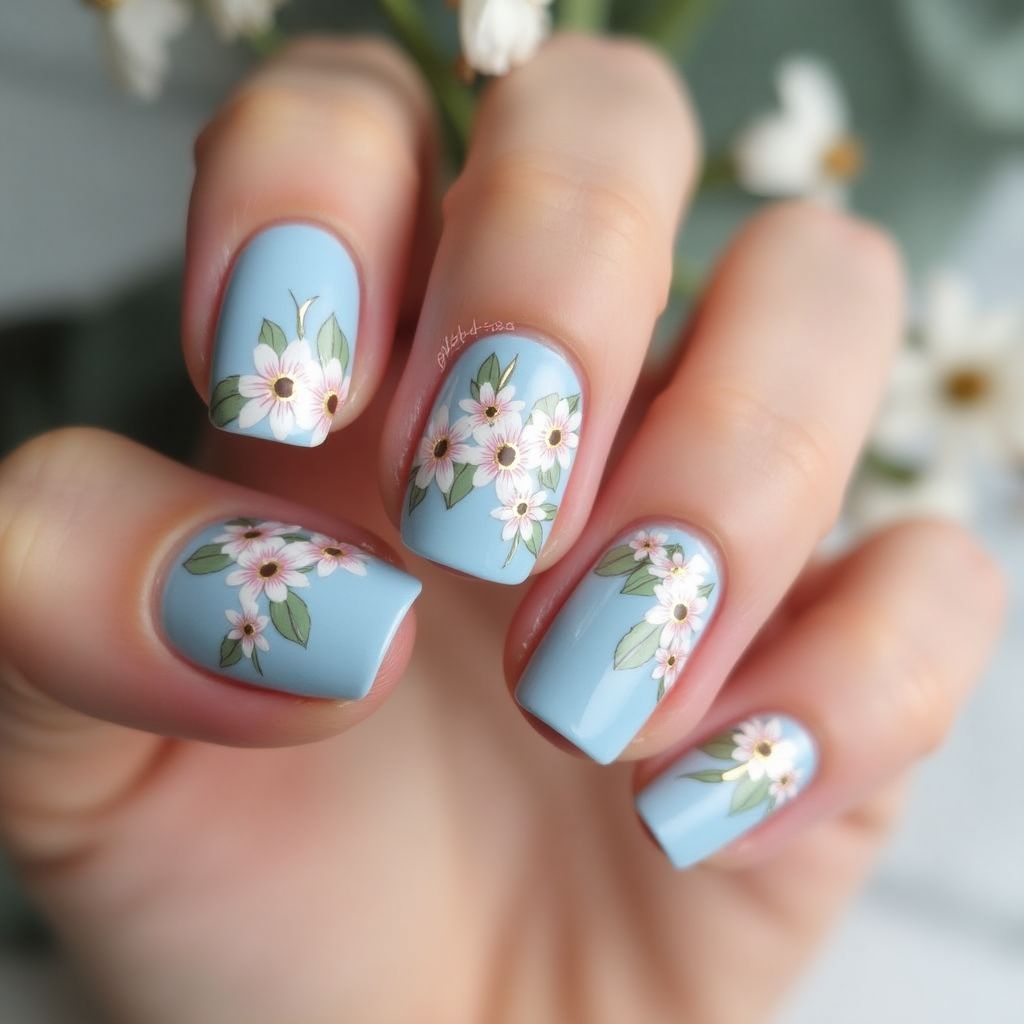 Baby Blue Spring Nail Design